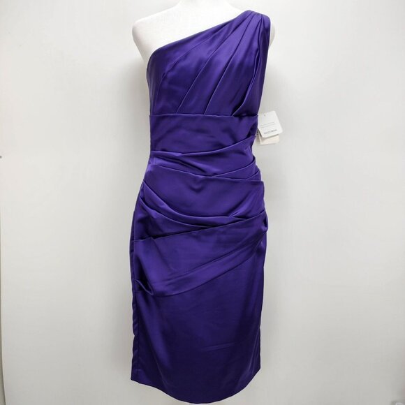 David's Bridal Dress Size 2 Women’s Purple One-Shoulder Stretch Satin New - Picture 2 of 14